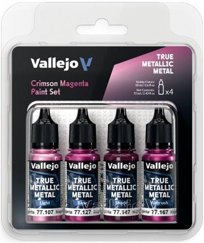 Vallejo: 77.261 - True Metallic Metal - Crimson Magenta Paint Set (4)